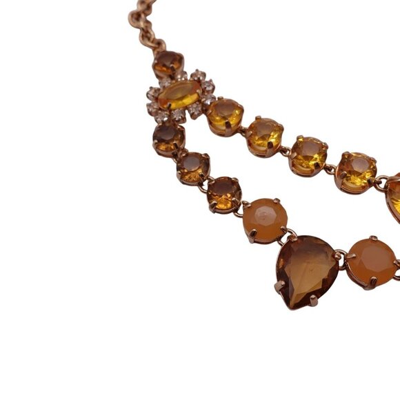 Ann Taylor Layered Rhinestones Pendant Necklace Gold Tone Yellow Multistrand - Picture 2 of 7